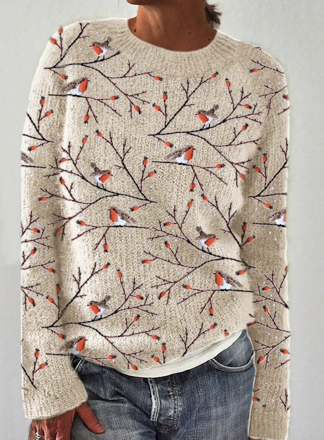 Damen Wolle/Stricken Tier Langarm Bequem Lässig Pullover