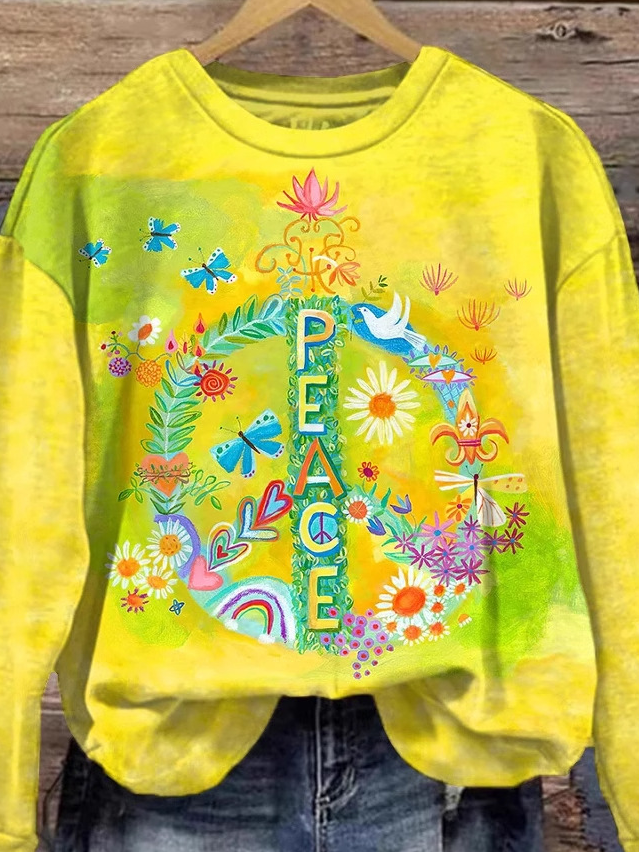 Lässig Rundhals Geblümt Sweatshirt