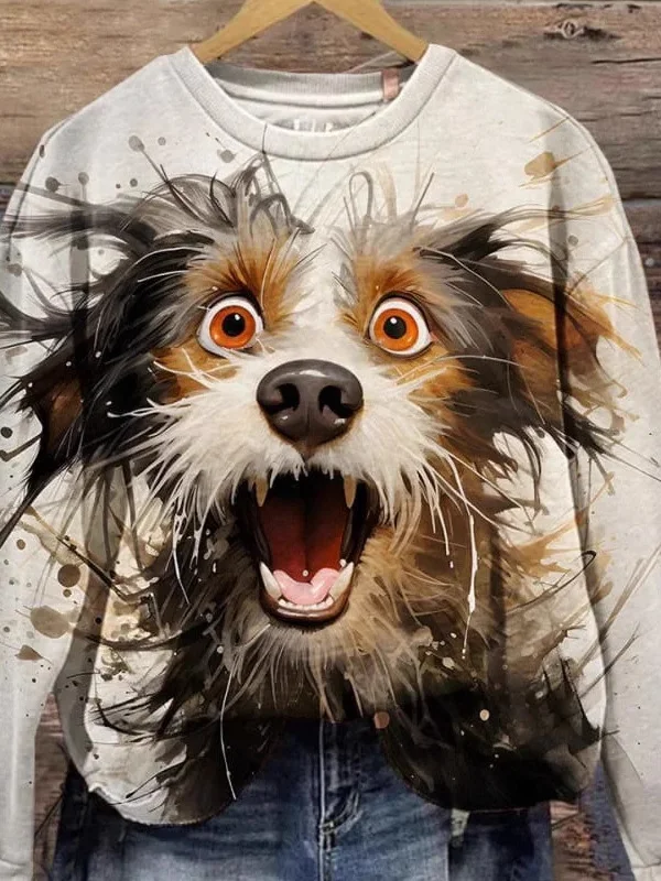 Lässig Rundhals Hund Sweatshirt