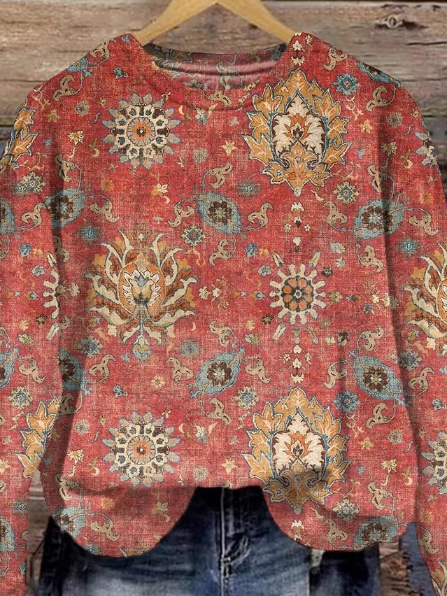 Lässig Rundhals Ethnisch Sweatshirt