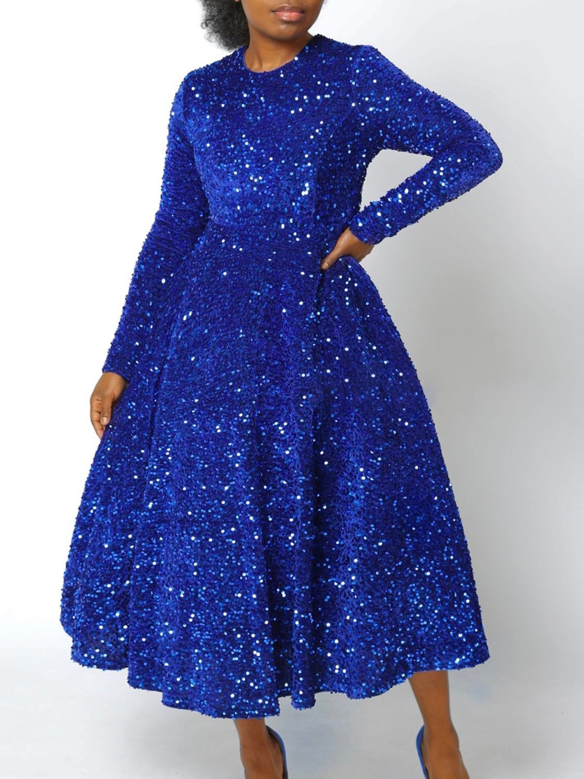 Damen Geometrisch Frühling/Herbst Kleid Rundhals Langarm A-Linien-Kleid