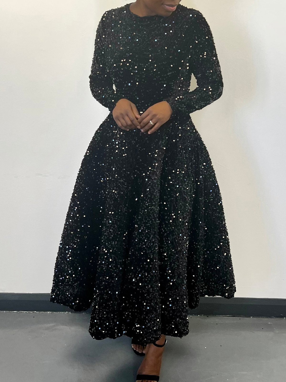 Damen Geometrisch Frühling/Herbst Kleid Rundhals Langarm A-Linien-Kleid