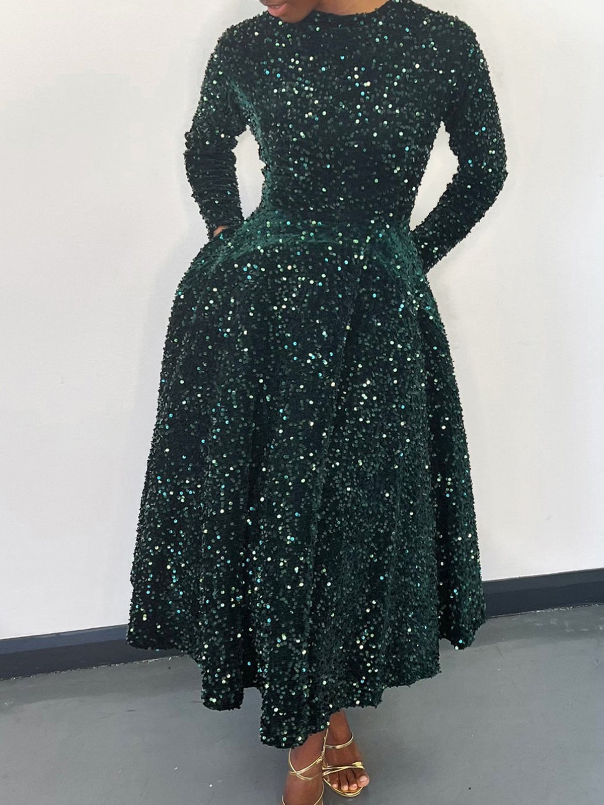 Damen Geometrisch Frühling/Herbst Kleid Rundhals Langarm A-Linien-Kleid
