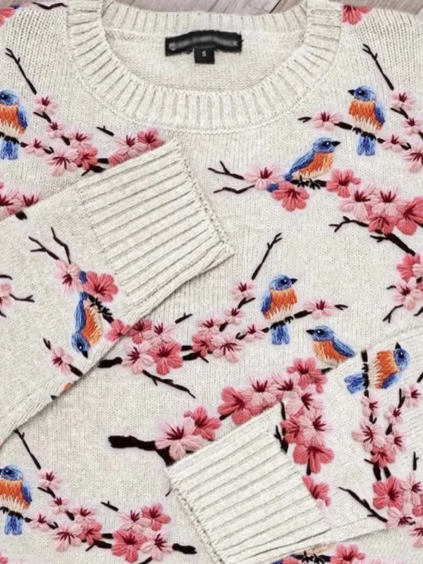 Lässig Rundhals Geblümt Sweatshirt