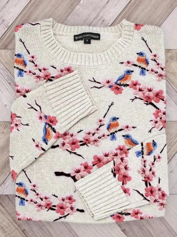 Lässig Rundhals Geblümt Sweatshirt
