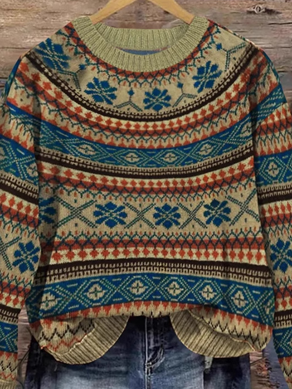 Lässig Rundhals Ethnisch Sweatshirt