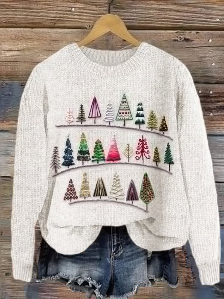 Damen Gestrickt Weihnachten Langarm Bequem Lässig Pullover