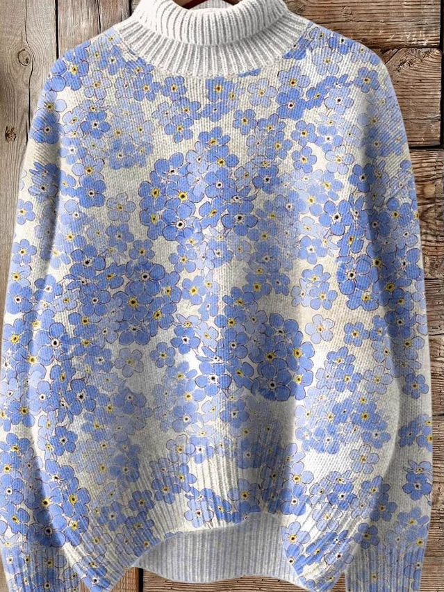 Lässig Rollkragen Geblümt Sweatshirt