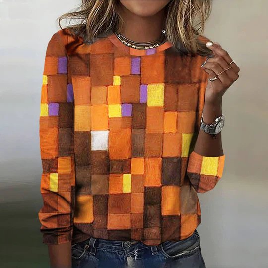 Lässig Geometrisch Rundhals Langarm T-Shirt