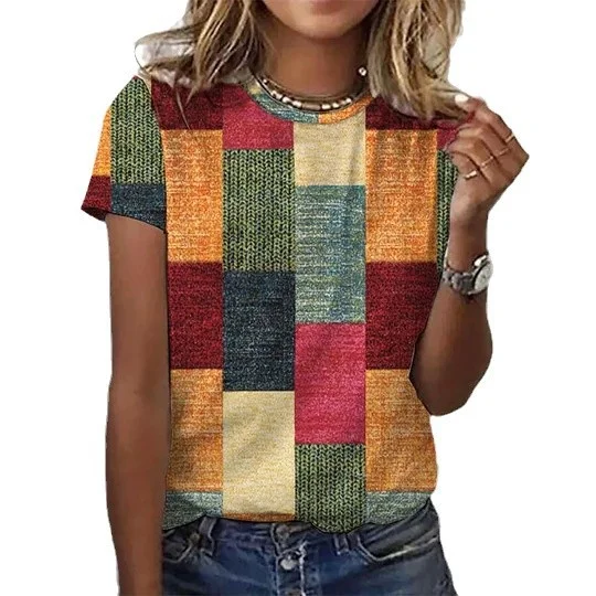 Lässig Geometrisch Rundhals Kurzarm T-Shirt