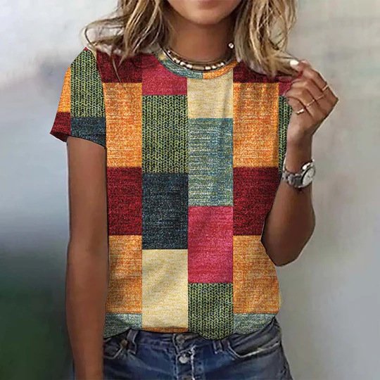 Lässig Geometrisch Rundhals Kurzarm T-Shirt