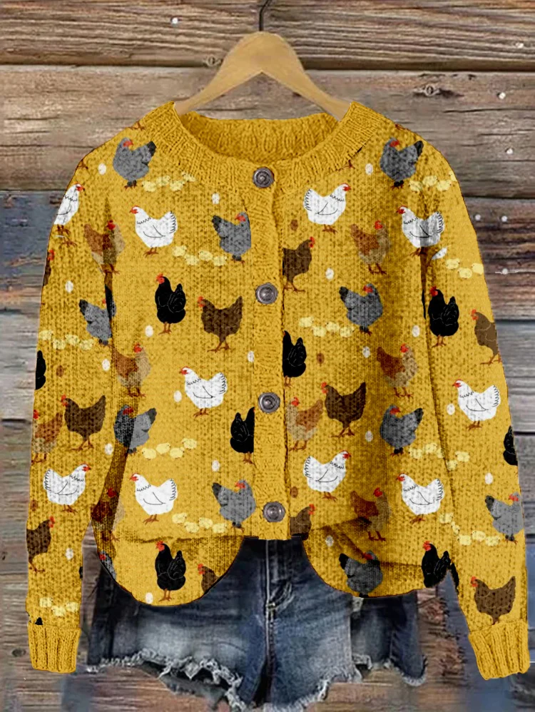 Damen Gestrickt 3d Drucken Langarm Bequem Lässig Strickjacke