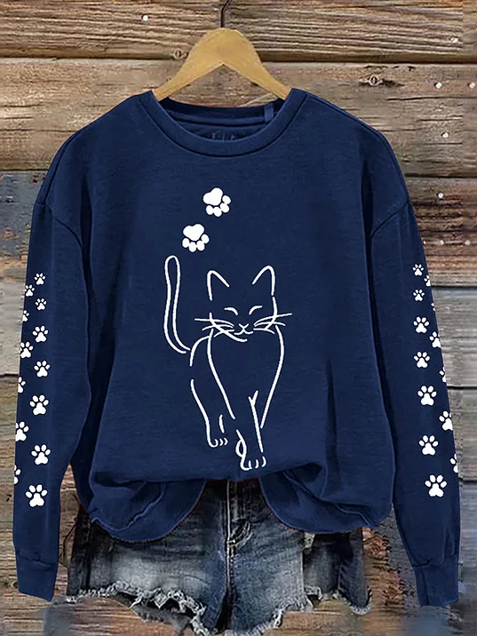 Lässig Rundhals Gestreift Sweatshirt