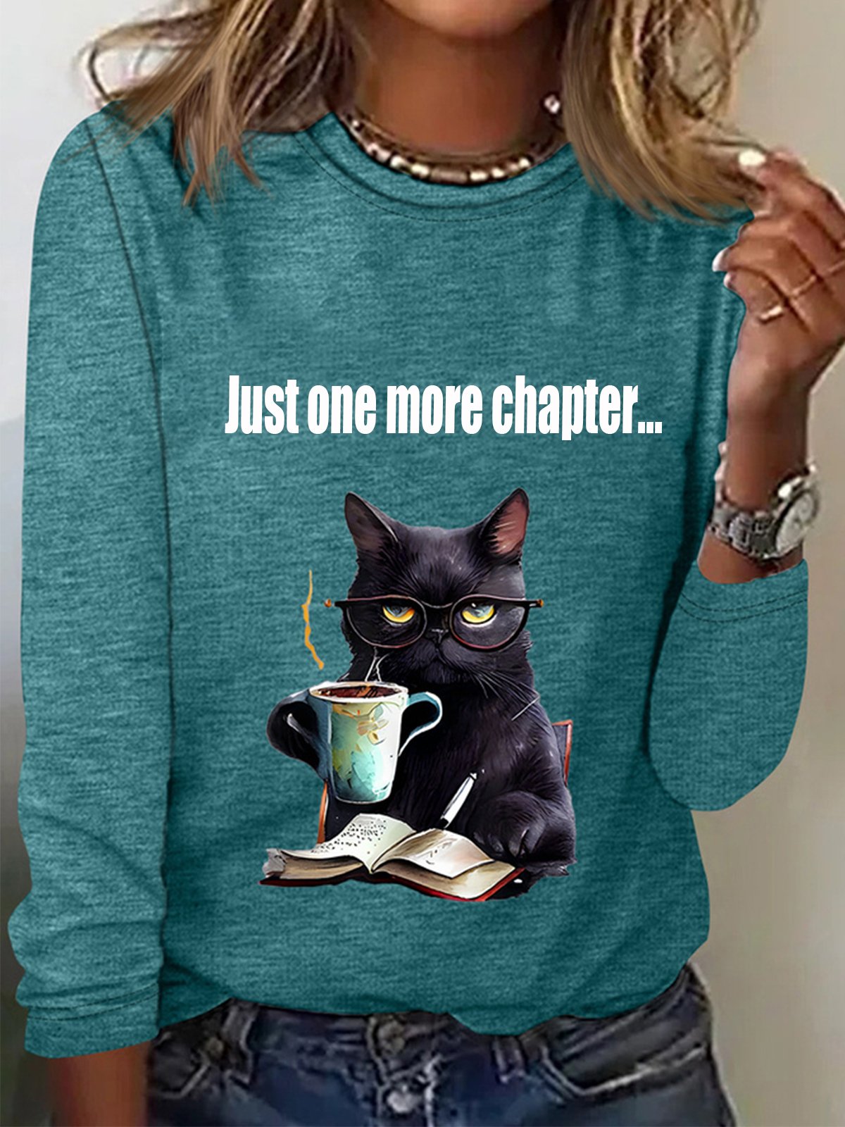 Lässig Katze Rundhals Langarm T-Shirt