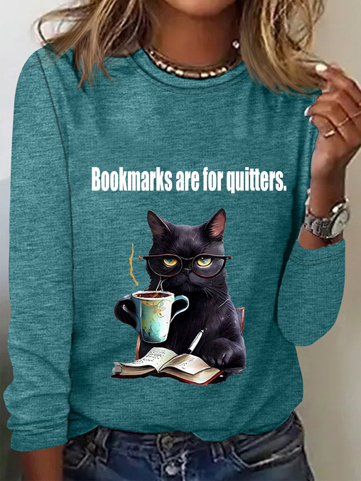 Lässig Katze Rundhals Langarm T-Shirt