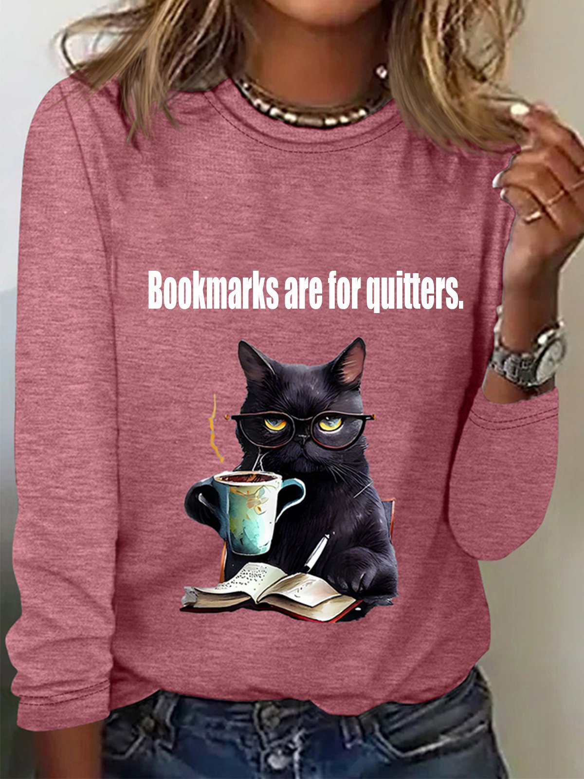 Lässig Katze Rundhals Langarm T-Shirt
