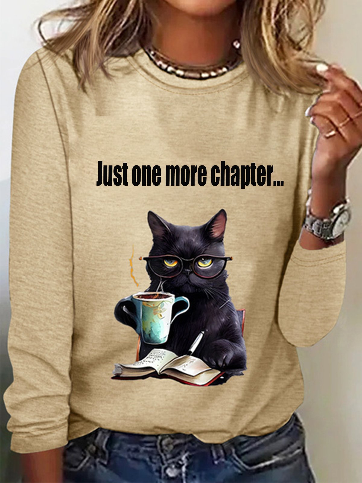 Lässig Katze Rundhals Langarm T-Shirt