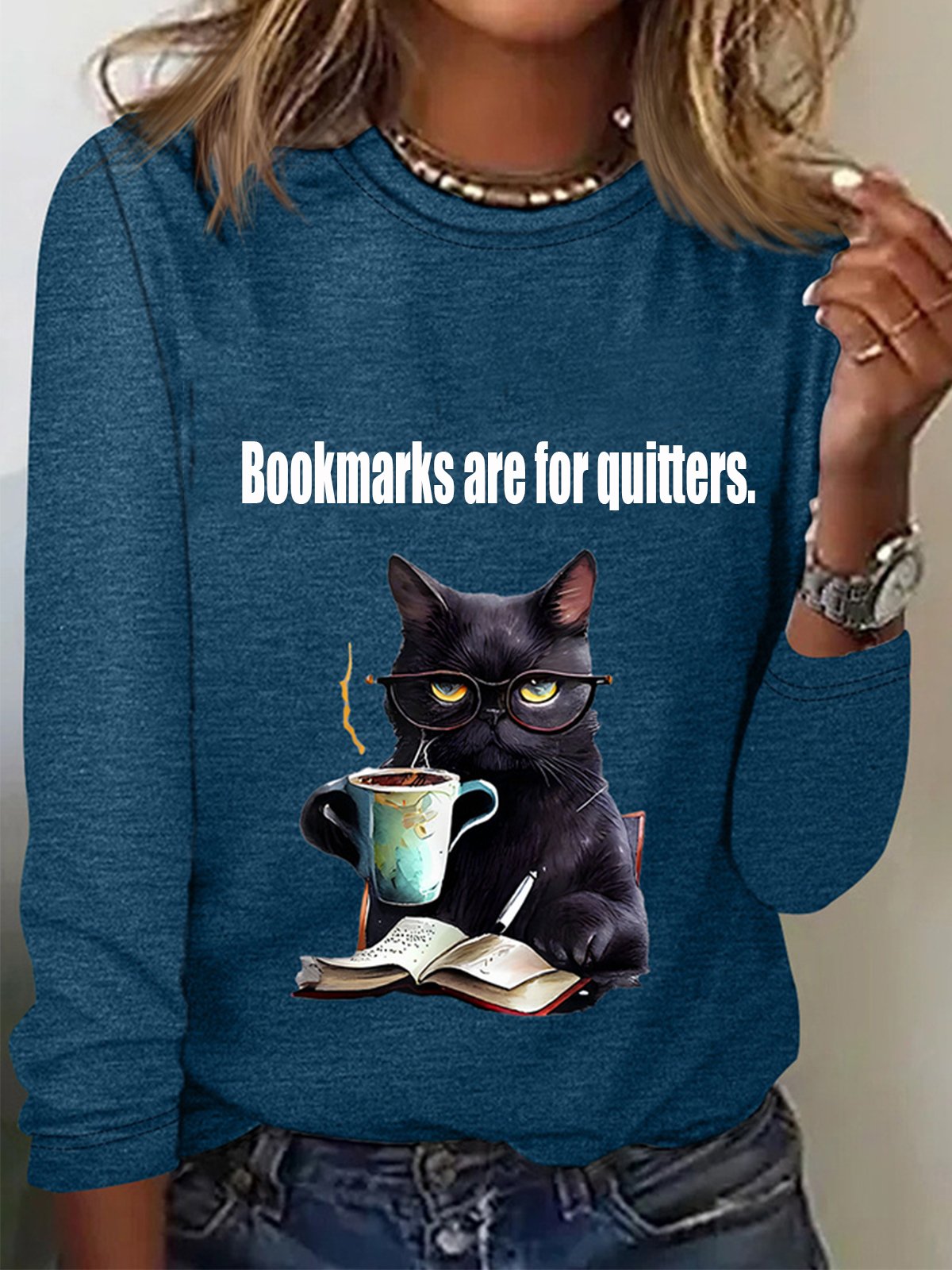 Lässig Katze Rundhals Langarm T-Shirt