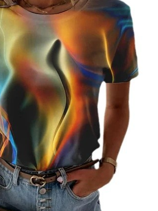 Lässig Farbblock Rundhals Kurzarm T-Shirt