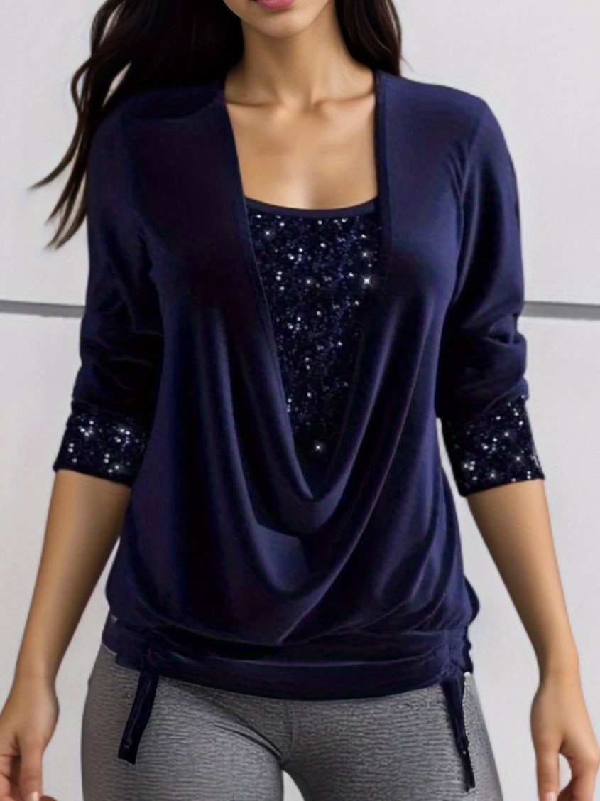 Rundhals Langarm Polka Dots Spitze Regelmäßig Mikroelastizität Weit Spotten Zweiteiliges Bluse für Damen