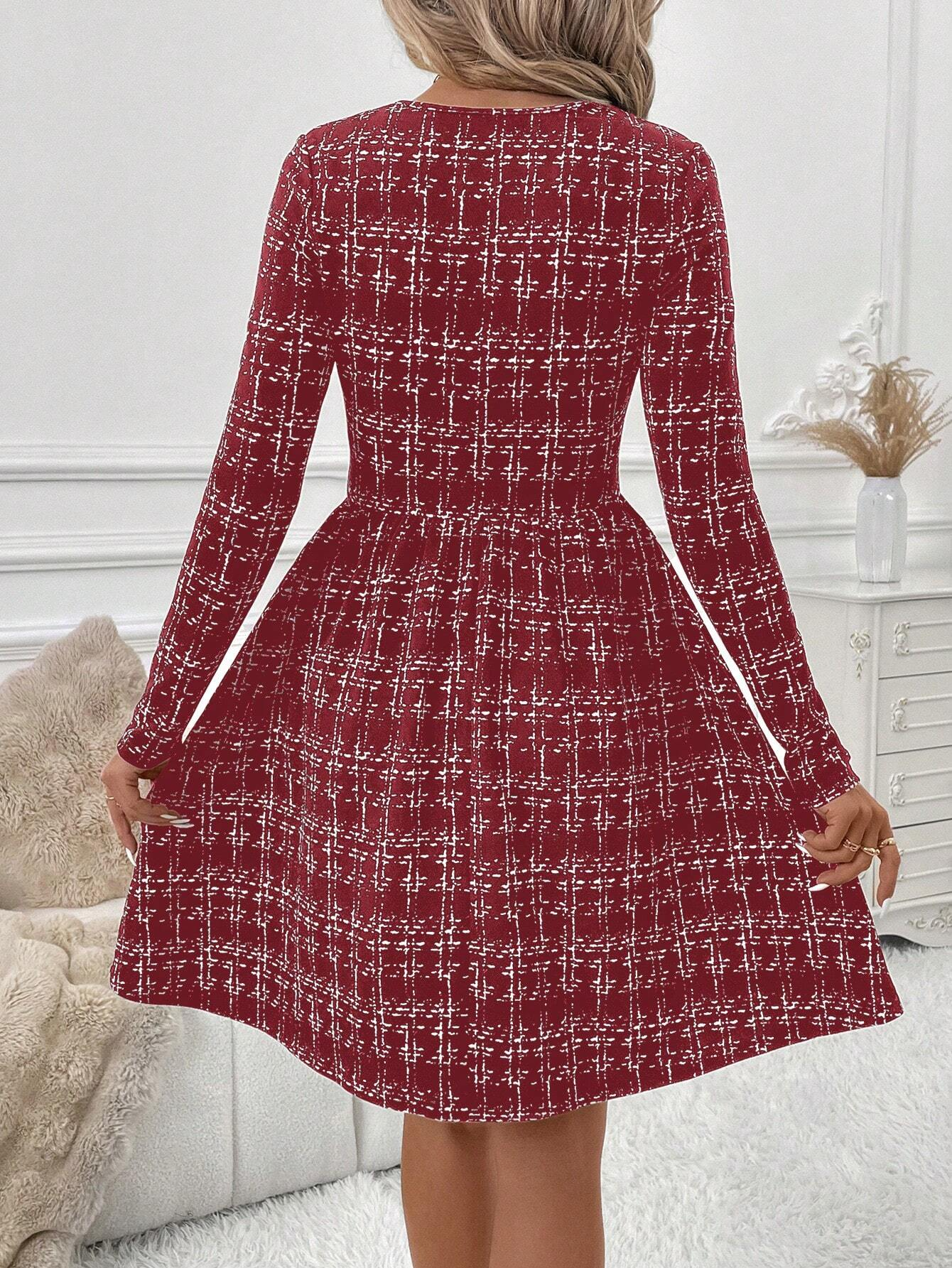 Damen Gestreift Frühling/Herbst Kleid Rundhals Langarm T-Shirt-Kleid H-Linie Kleid