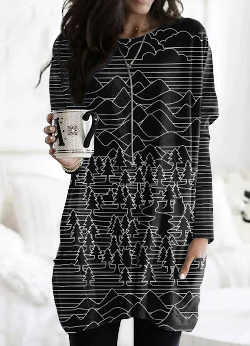 Retro Geometrisch Rundhals Langarm T-Shirt