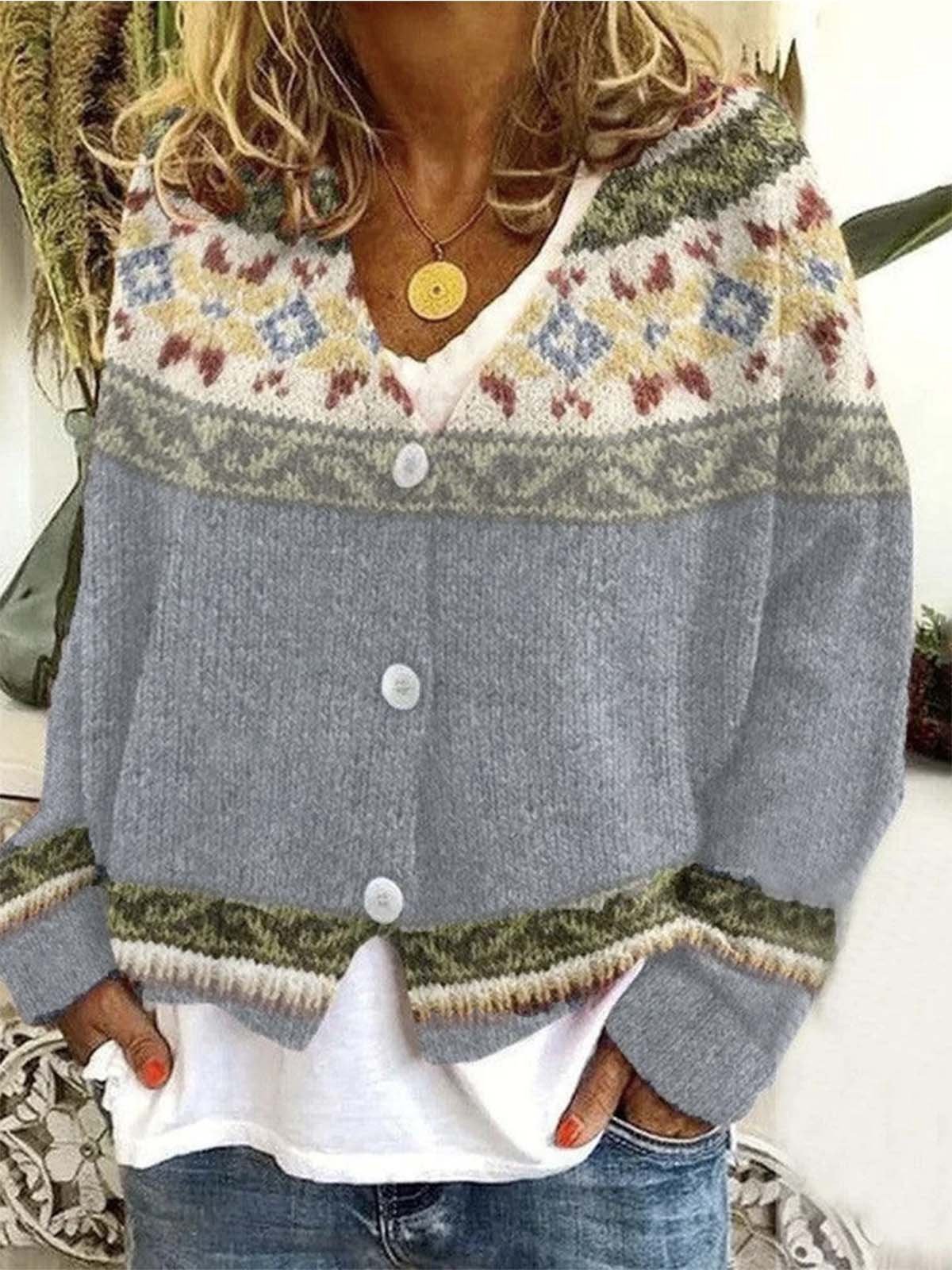 Damen Wolle/Stricken Ethnisch Langarm Bequem Lässig Strickjacke