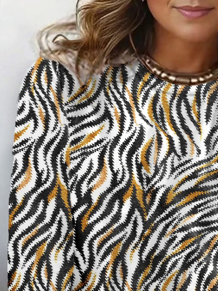 Lässig Zebra Rundhals Langarm T-Shirt