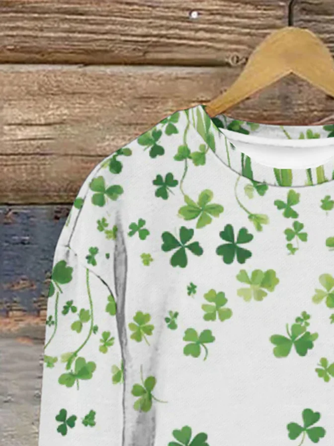 Lässig Rundhals vierblättriges Kleeblatt Sweatshirt