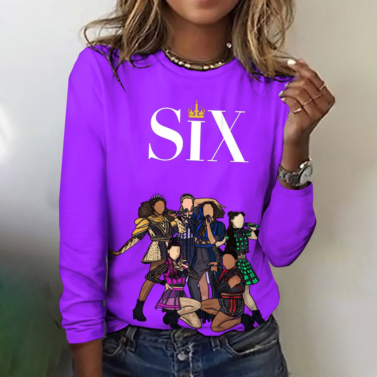 Retro Kariert Rundhals Langarm T-Shirt