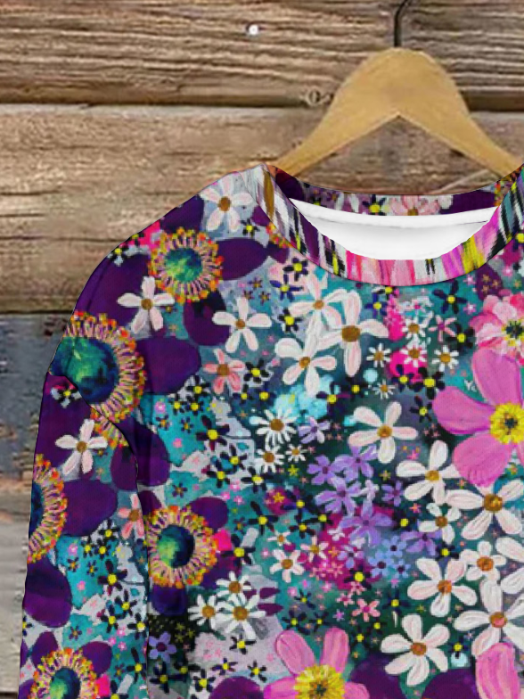 Lässig Rundhals Geblümt Sweatshirt