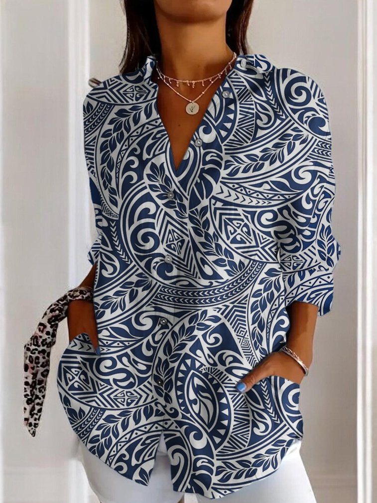 Hemdkragen Ärmellos Geometrisch Regelmäßig Mikroelastizität Regelmäßige Passform Bluse für Damen