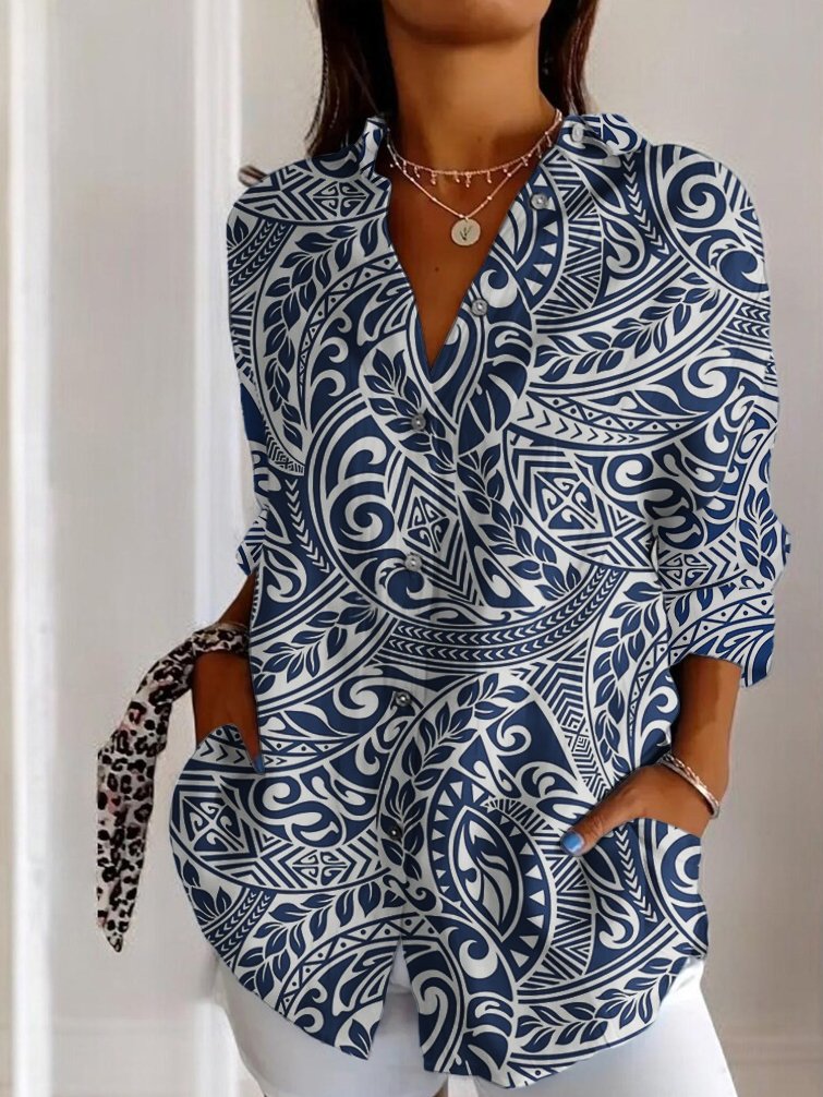 Hemdkragen Ärmellos Geometrisch Regelmäßig Mikroelastizität Regelmäßige Passform Bluse für Damen
