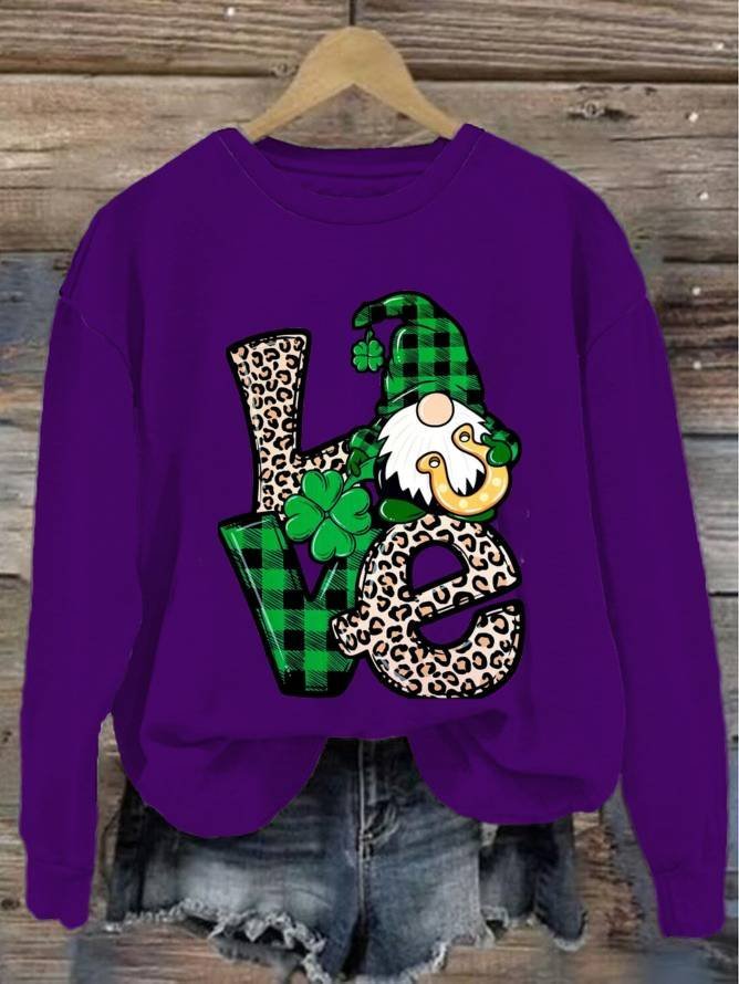 Lässig Rundhals vierblättriges Kleeblatt Sweatshirt