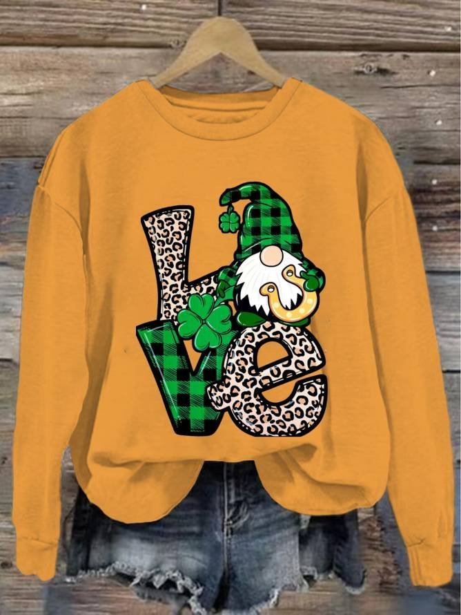 Lässig Rundhals vierblättriges Kleeblatt Sweatshirt