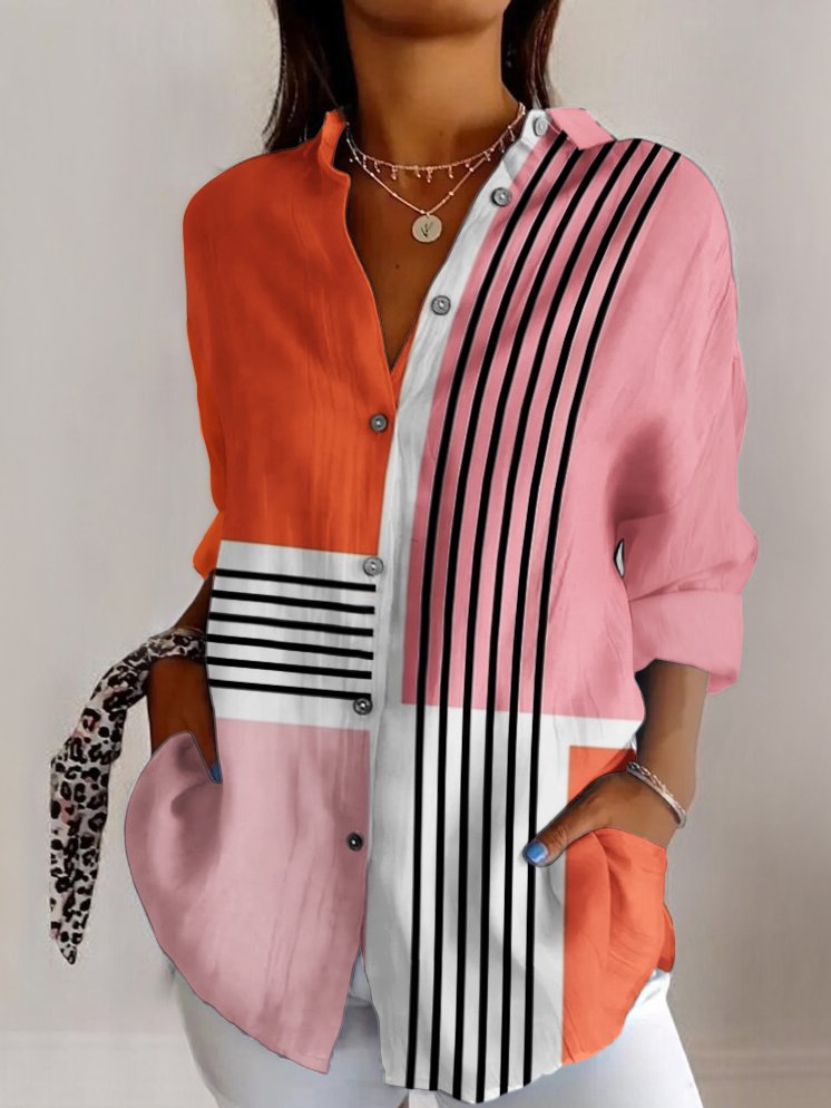 Hemdkragen Ärmellos Geometrisch Regelmäßig Mikroelastizität Regelmäßige Passform Bluse für Damen