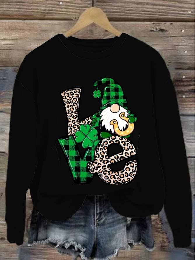 Lässig Rundhals vierblättriges Kleeblatt Sweatshirt