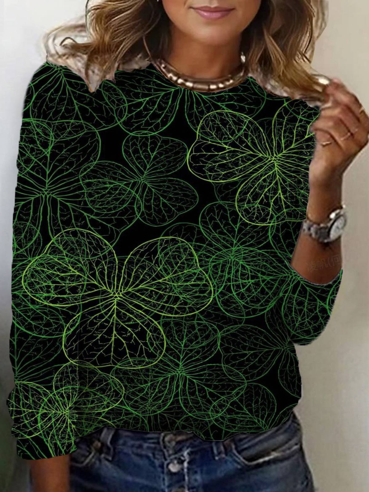 Lässig Abstrakt Rundhals Langarm T-Shirt