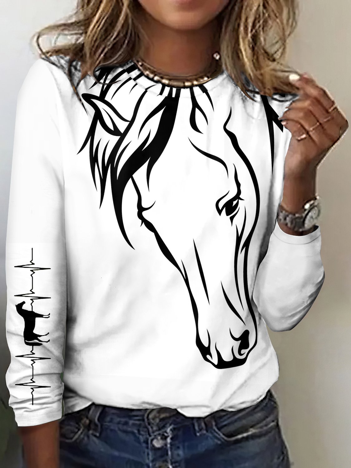 Retro Kariert Rundhals Langarm T-Shirt