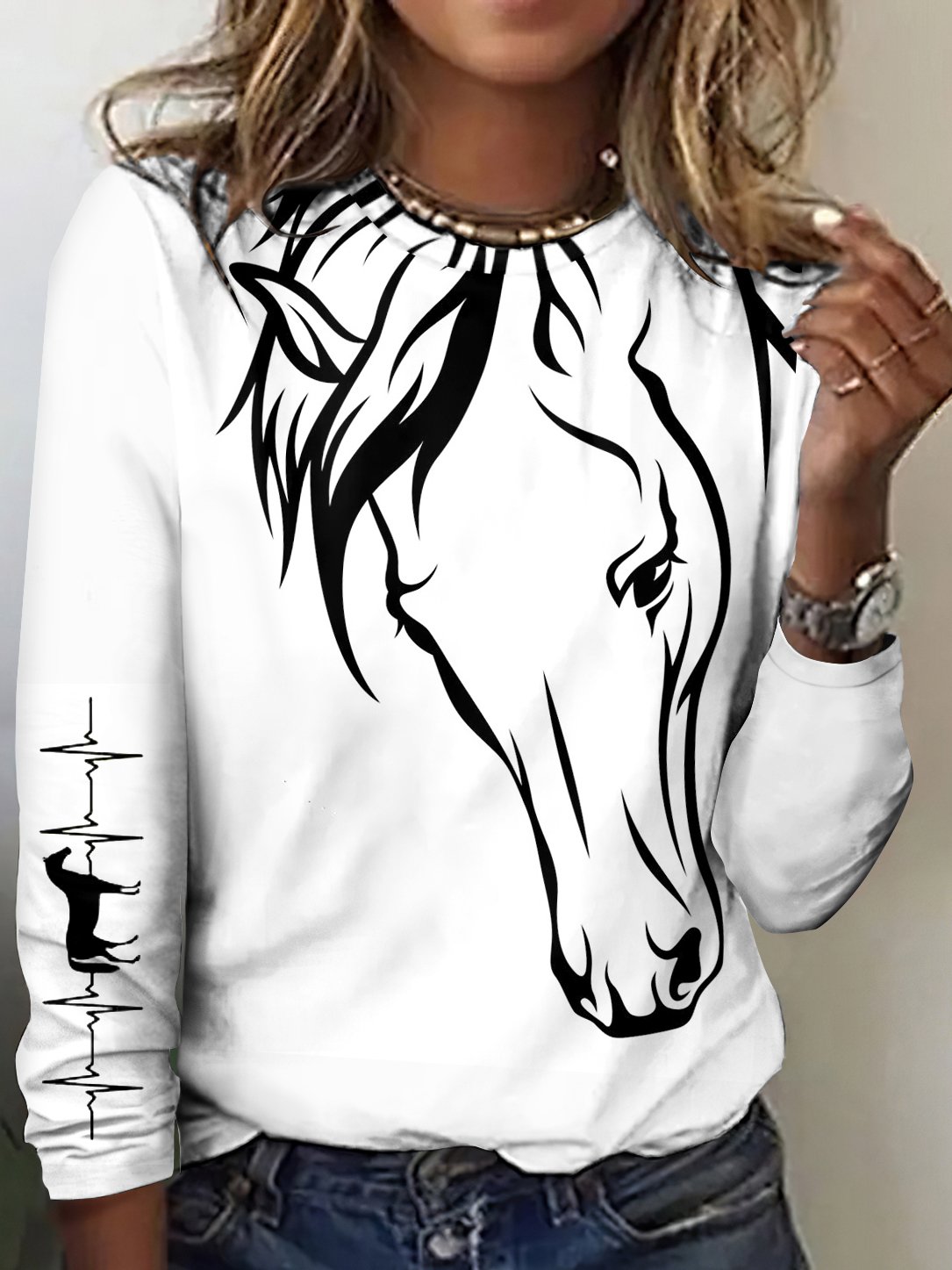 Retro Kariert Rundhals Langarm T-Shirt