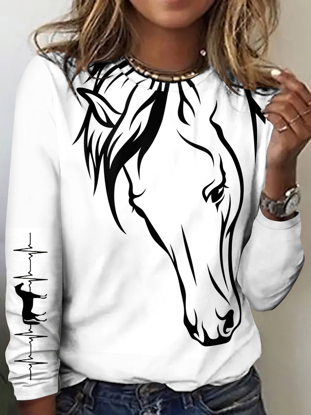 Retro Kariert Rundhals Langarm T-Shirt