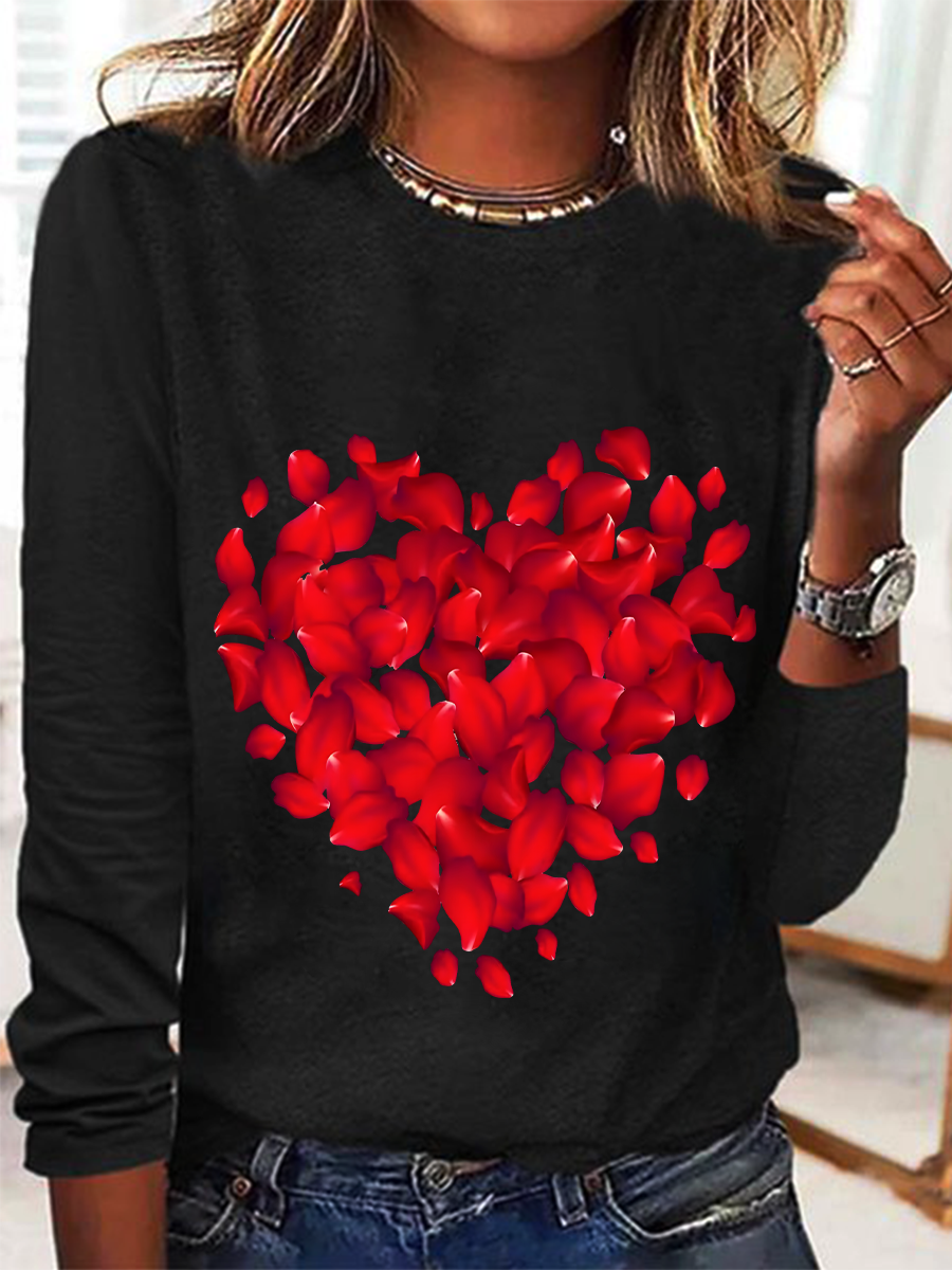 Rundhals Langarm Valentinstag Regelmäßig Mittlere Elastizität Weit Bluse für Damen