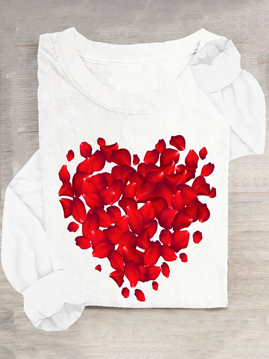 Rundhals Langarm Valentinstag Regelmäßig Mittlere Elastizität Weit Bluse für Damen