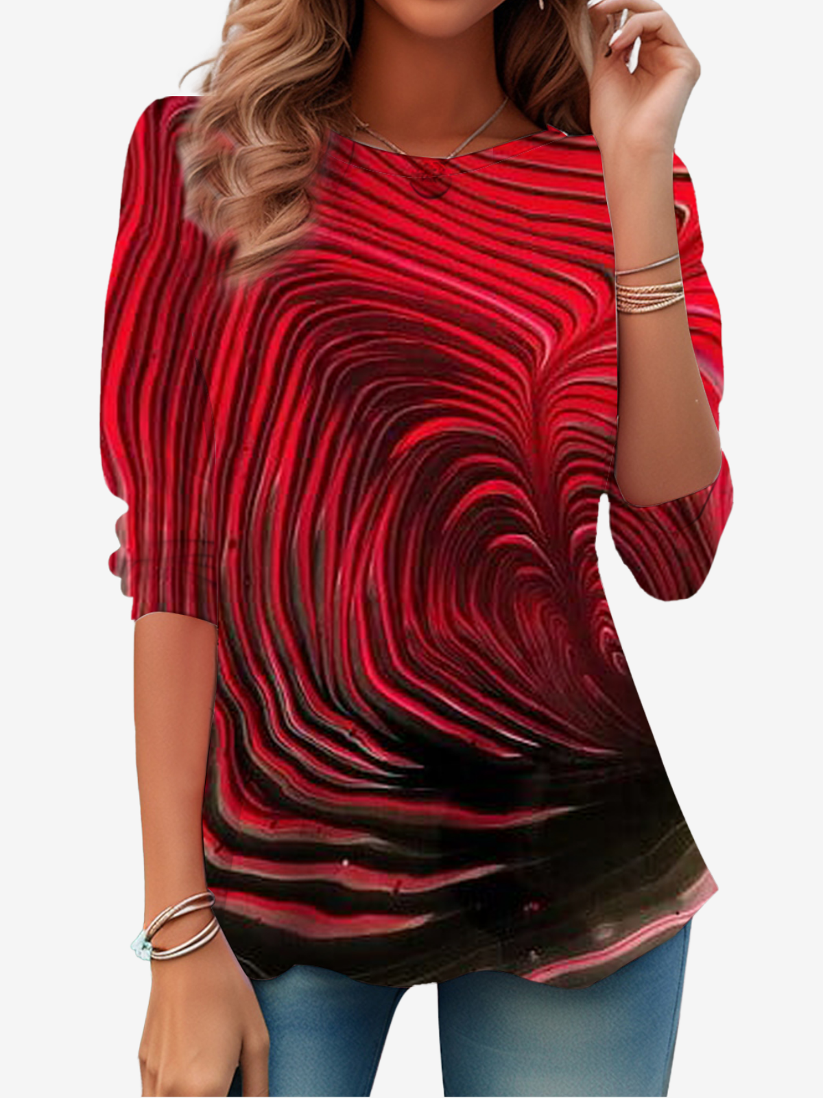 Lässig Abstrakt Rundhals Langarm T-Shirt