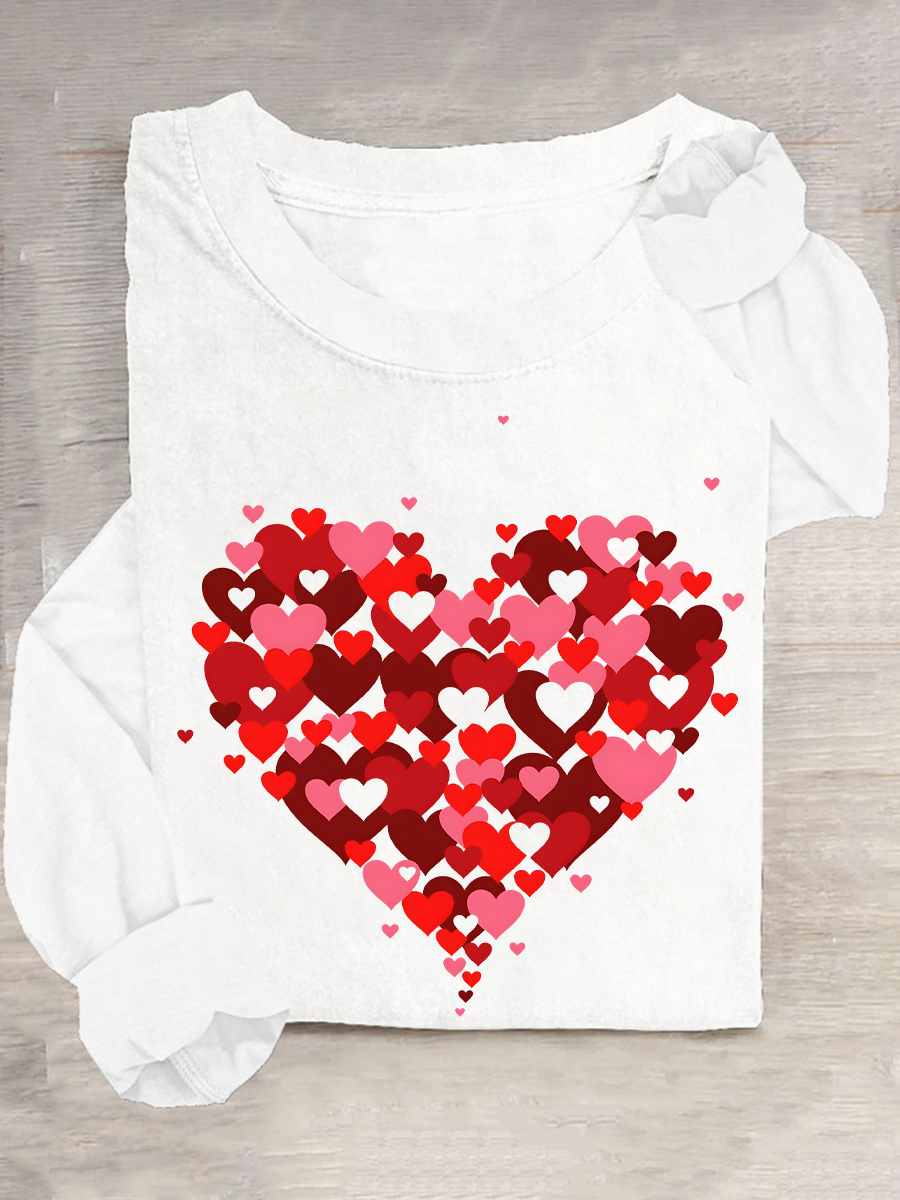 Rundhals Langarm Valentinstag Regelmäßig Mittlere Elastizität Weit Bluse für Damen