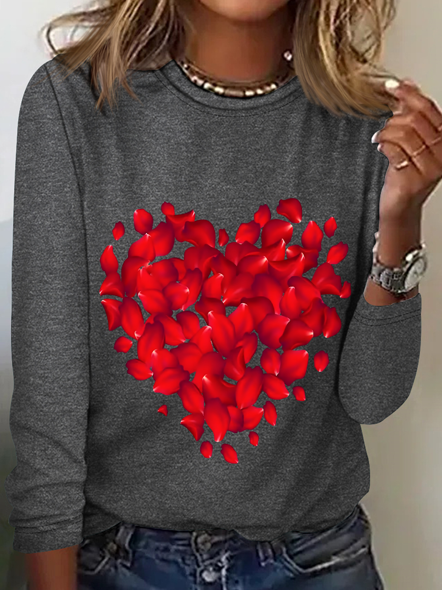 Rundhals Langarm Valentinstag Regelmäßig Mittlere Elastizität Weit Bluse für Damen