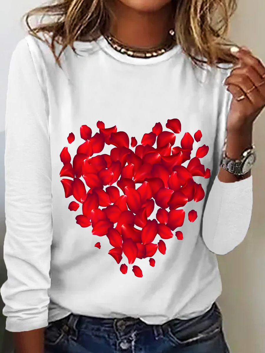 Rundhals Langarm Valentinstag Regelmäßig Mittlere Elastizität Weit Bluse für Damen