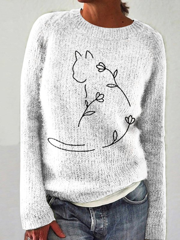 Damen Wolle/Stricken Tier Langarm Bequem Lässig Pullover