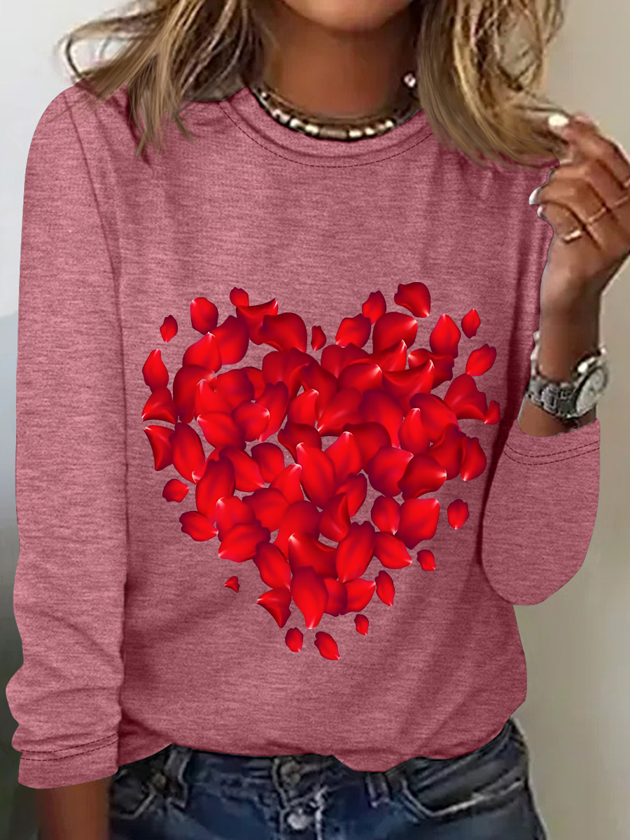 Rundhals Langarm Valentinstag Regelmäßig Mittlere Elastizität Weit Bluse für Damen
