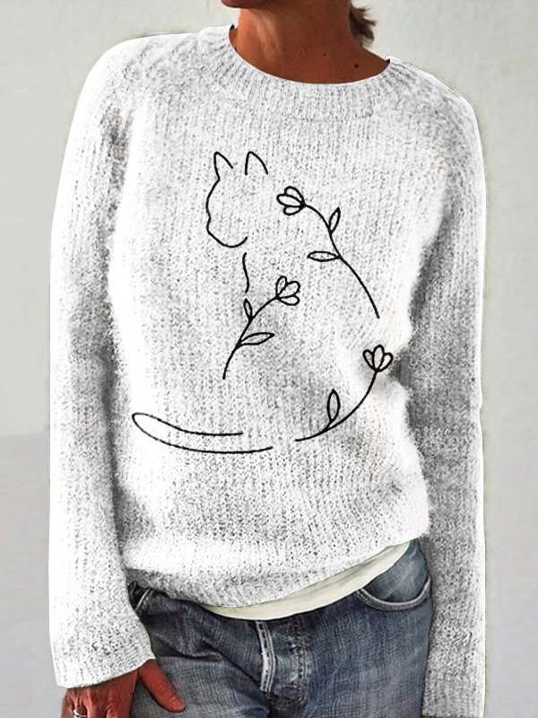 Damen Wolle/Stricken Tier Langarm Bequem Lässig Pullover